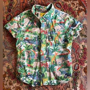 Boden Linen Cotton Blend Animal Print Button Down Shirt Boys 4-5T